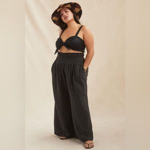 Anthropologie 2X Black Wide Leg Gauze Pants Extra High Waist